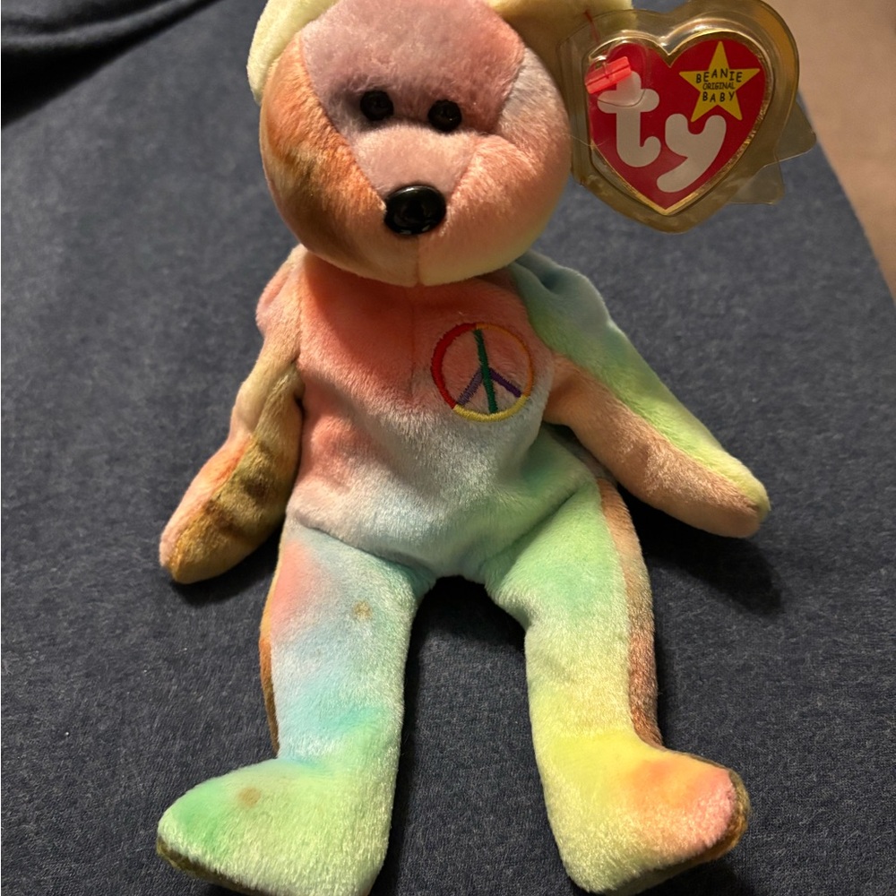 Ty Beanie Babies Peace Bear - Tie-Dye Pastel